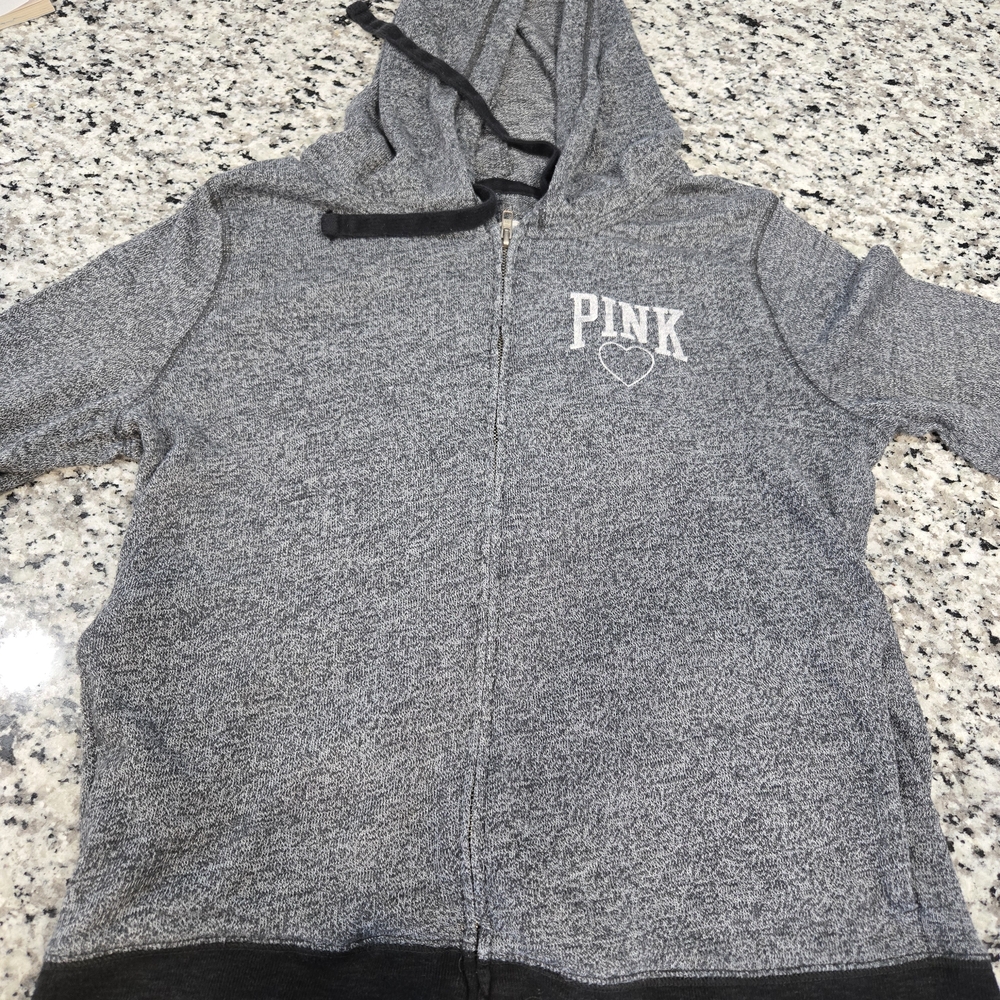 PINK Victoria's Secret Women's Gray Full-Zip Hoodie Size Large